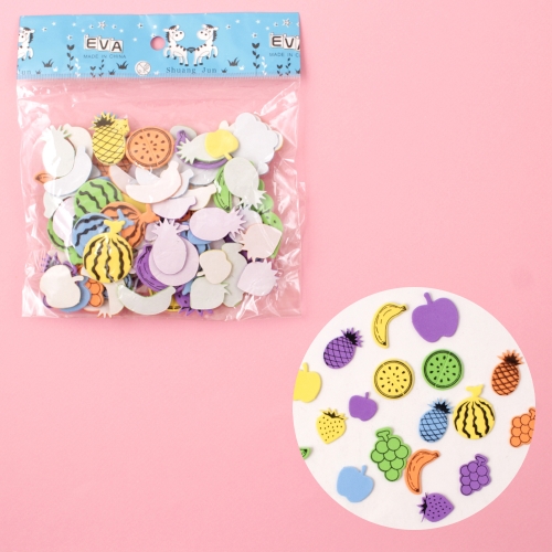 EVA스티커 인쇄 과일 약75개입 비닐가방 비치볼 꾸미기 DIY 만들기재료 초등 유아 모양혼합