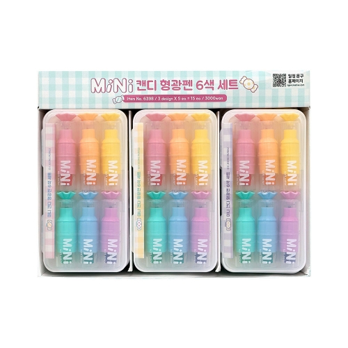 미니 캔디 형광펜 6색세트(3000원X15개)