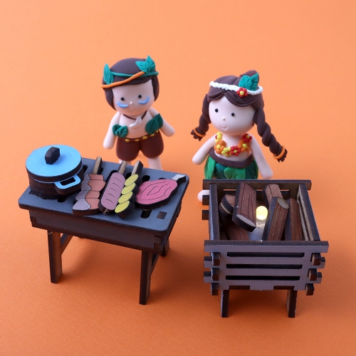 우드 DIY 바베큐그릴&화로 캠핑 용품 미니어쳐 만들기 색칠놀이 LED원형 별매