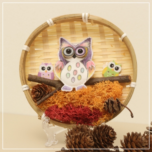 부엉이 원형 채반 액자