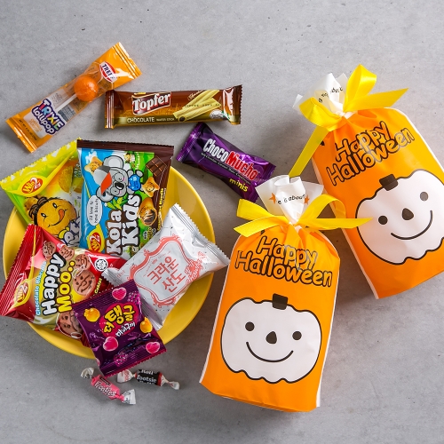 할로윈데이 주홍이 리본 주머니 + 무료라벨 구디백 유치원 어린이집 단체 선물