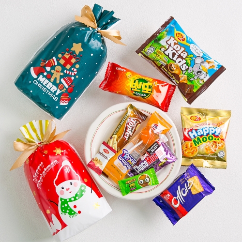 겨울 크리스마스 선물 산타추천 간식 리본주머니 구디백 + 무료라벨 유치원 어린이집 단체 선물