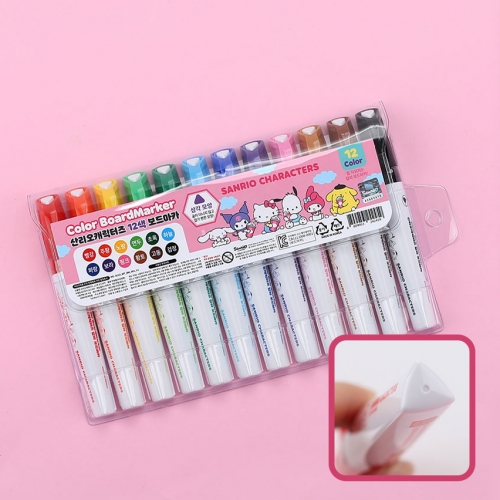 산리오캐릭터 12색 보드마카 세트 둥근심 삼각펜 혼합색상 12종세트