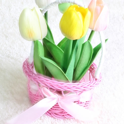튤립 리본 꽃바구니