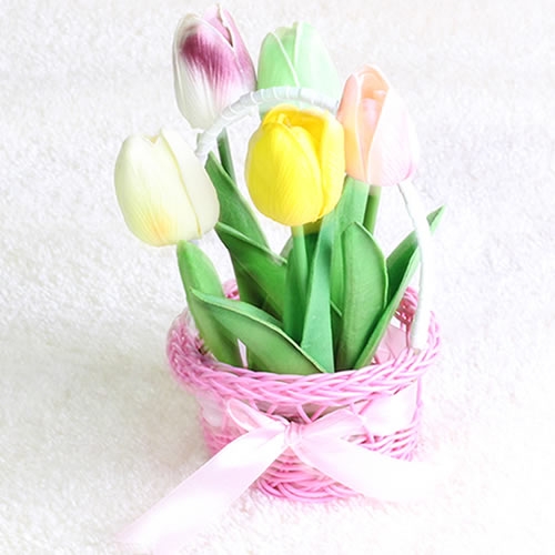 튤립 리본 꽃바구니