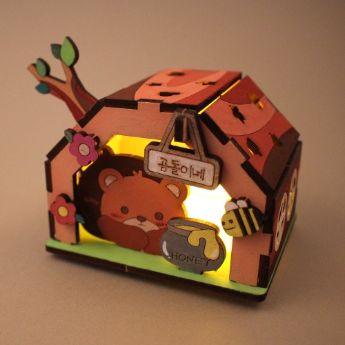 우드 DIY 조명 무드등 만들기 곰돌이네 LED 조명키트 색칠 놀이(LED촛불별매)