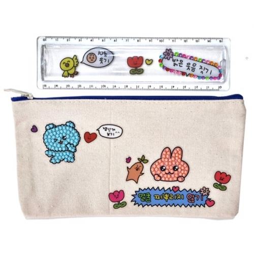 [감성쫑이]귀요미 보석십자수 필통+자 세트