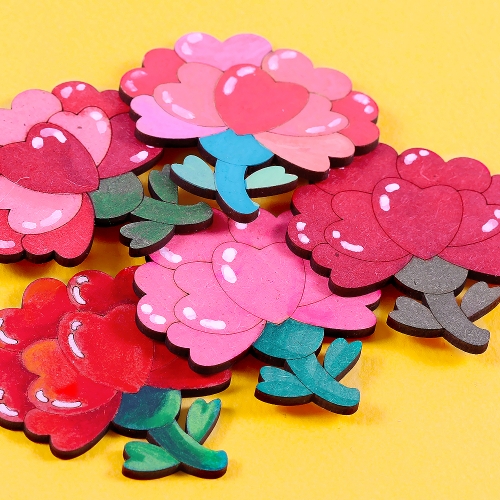 하트 카네이션 팬시우드 브로치