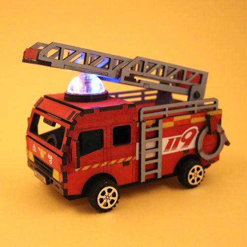 [아이디몬] 우드 DIY소방차 만들기 조립 키트(LED버튼식 조명,스티커포함)