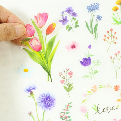 투명 스티커 캘리 식물 꽃 (3매입)