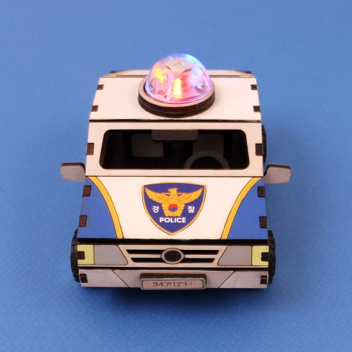 [아이디몬] 우드 DIY 경찰차 만들기 조립 키트(LED버튼식 조명,스티커포함)