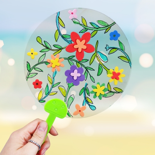 [탑키드] 만들기 꽃 EVA 스티커 투명 부채 (5인용)