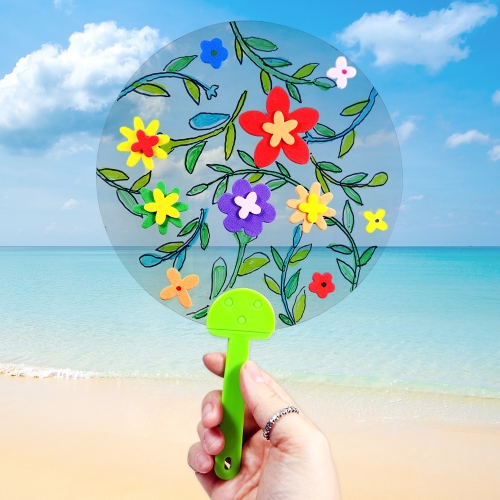 [탑키드] 만들기 꽃 EVA 스티커 투명 부채 (5인용)