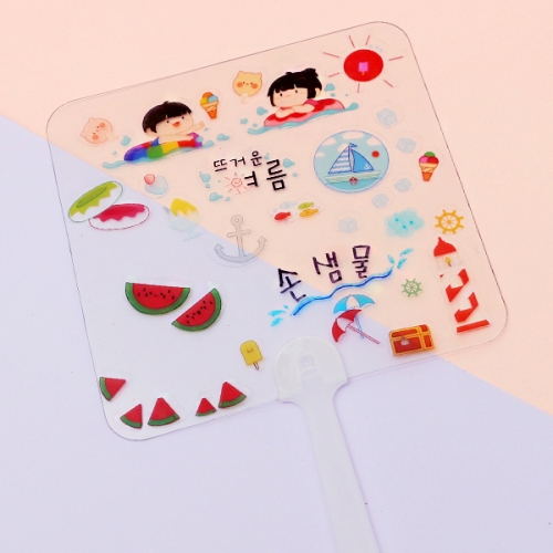 여름스티커 사각 투명부채(2인용)