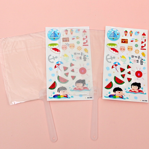 여름스티커 사각 투명부채(2인용)