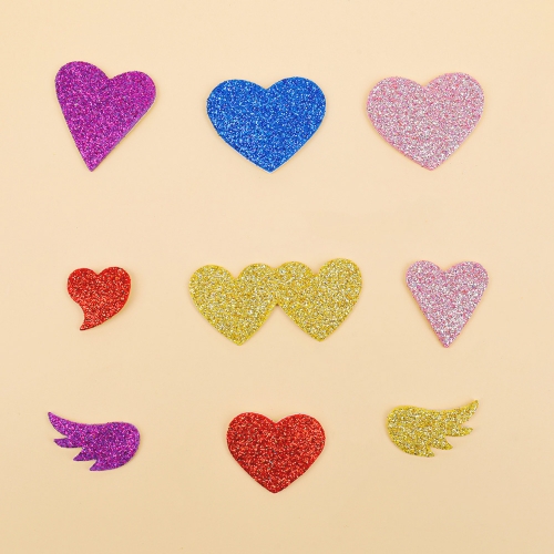 [대원피앤피] EVA 스티커 반짝이 하트 모양 꾸미기 만들기 재료(소포장/덕용)