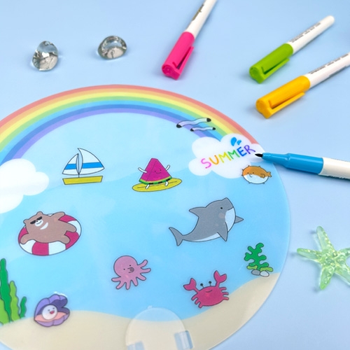 [오늘놀이] 무지개 바다 투명 부채 꾸미기(투명 스티커 포함/KC인증)