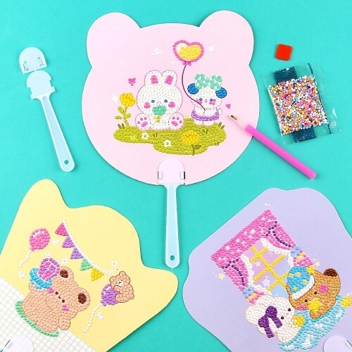 [1세트]보석십자수 전통 모양 부채 동물 테마 만들기