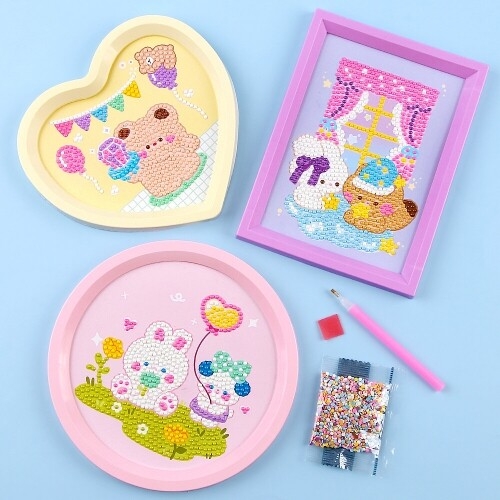 보석십자수 액자 파스텔 동물 테마 만들기