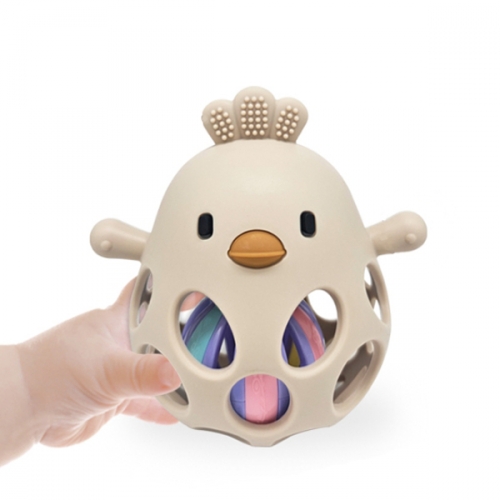 실리콘 감각 발달 치발기 딸랑딸랑 꼬꼬 (치발기+공)_블루래빗