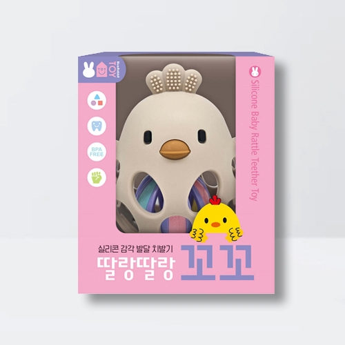 실리콘 감각 발달 치발기 딸랑딸랑 꼬꼬 (치발기+공)_블루래빗