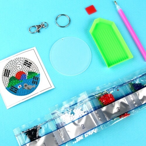 [파스텔클레이] 보석십자수 독도 태극기 아크릴 열쇠고리 만들기