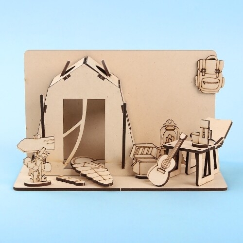 [파스텔클레이] (11호 인디언 캠핑)  미니어처 우드 배경판 하우스 만들기 세트