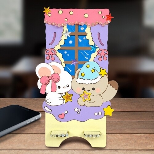 [파스텔클레이](4개입) 우드 썬캐쳐 세로형 토끼 곰돌이 꿈나라 핸드폰 거치대 만들기