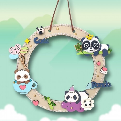 [파스텔클레이]우드 동물 팬더 대나무 풍선 리스 데코판 만들기