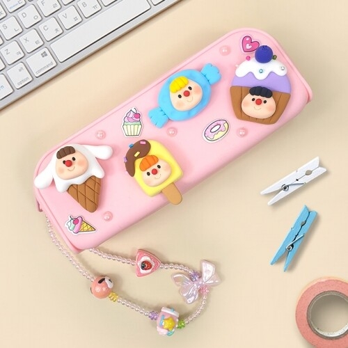 [파스텔클레이] 실리콘 4구 포인트 구멍 지퍼 필통 꾸미기 꾸미기