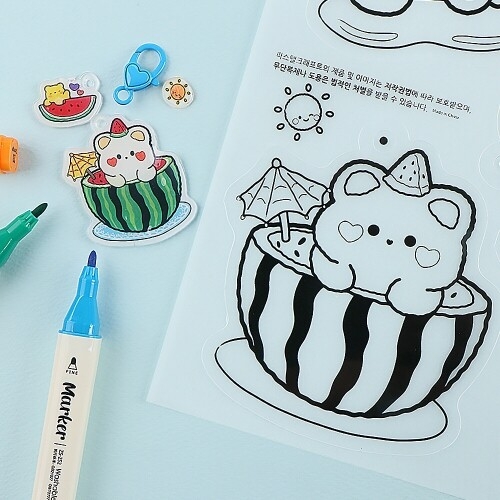 [파스텔클레이] 동물 여름 물놀이 수박 인쇄 슈링클 플라스틱 마술종이