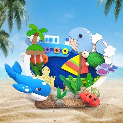 [파스텔클레이] 우드 바다 고래 어항 다용도 꽂이 데코판 만들기