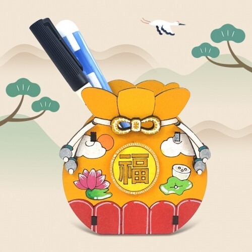 [파스텔클레이] 우드 입체 전통 복 복주머니 다용도 꽂이 만들기