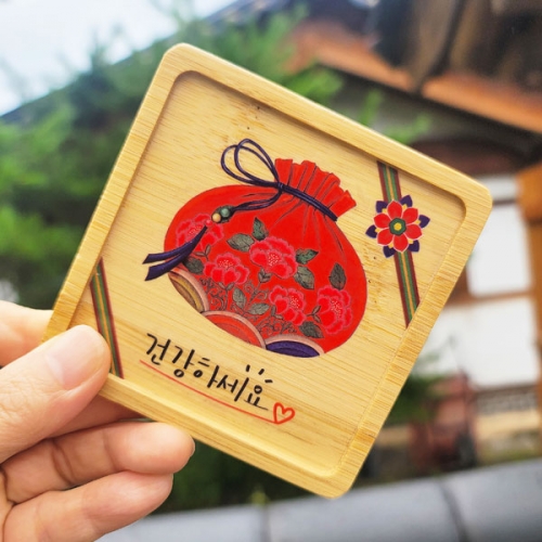 대나무 컵받침 전통 투명 스티커 (5인세트)