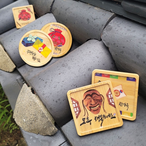 대나무 컵받침 전통 투명 스티커 (5인세트)