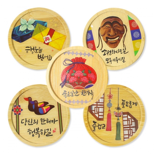 대나무 컵받침 전통 투명 스티커 (5인세트)