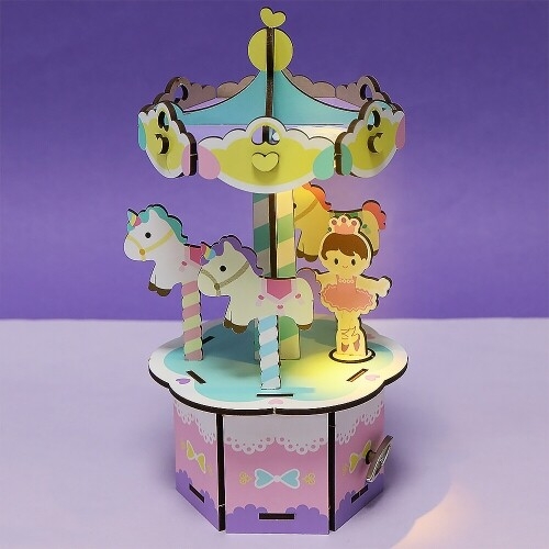 [파스텔클레이] 인쇄 우드 회전 목마 발레리나 오르골 만들기