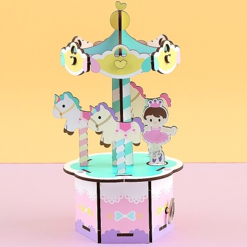 [파스텔클레이] 인쇄 우드 회전 목마 발레리나 오르골 만들기