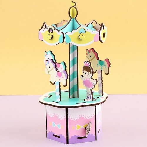 [파스텔클레이] 인쇄 우드 회전 목마 발레리나 오르골 만들기