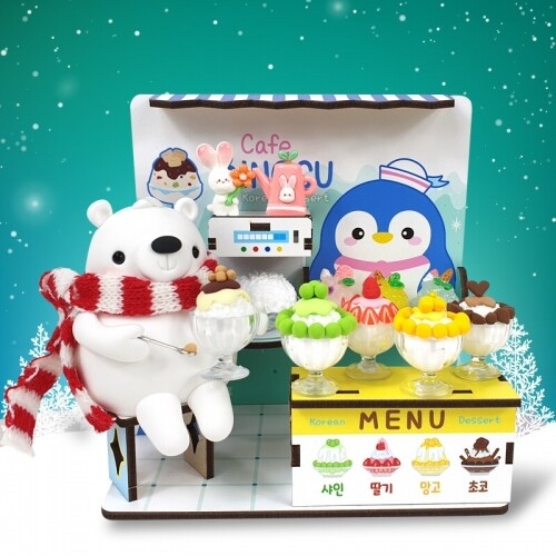 [파스텔클레이] 인쇄 우드 펭귄 눈꽃 과일 빙수 가게 만들기
