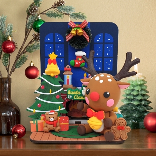 [파스텔클레이]미니어처 우드 배경판 하우스 만들기 세트 1호 크리스마스 벽난로