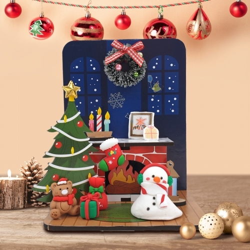 [파스텔클레이]미니어처 우드 배경판 하우스 만들기 세트 1호 크리스마스 벽난로