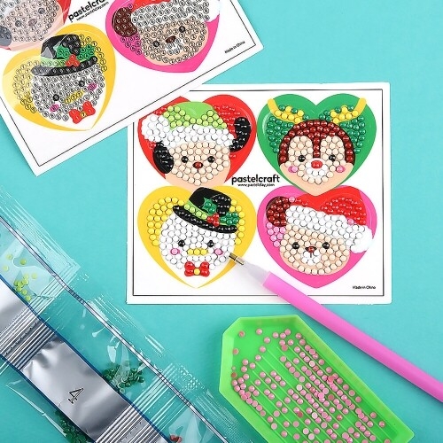 [파스텔클레이] 보석십자수 접착식 크리스마스 하트 동물 만들기