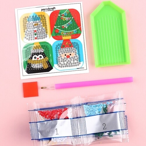 [파스텔클레이] 보석십자수 접착식 정사각 크리스마스 트리 펭귄 만들기
