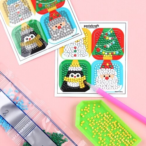 [파스텔클레이] 보석십자수 접착식 정사각 크리스마스 트리 펭귄 만들기