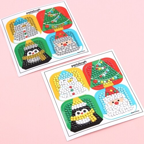 [파스텔클레이] 보석십자수 접착식 정사각 크리스마스 트리 펭귄 만들기