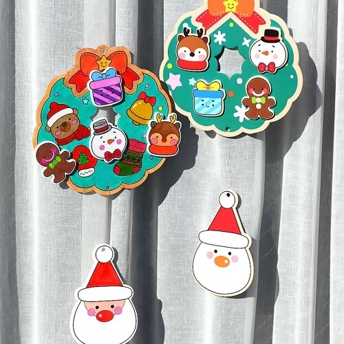 [파스텔클레이] (4세트) 폼보드 크리스마스 리스 오너먼트 모빌 만들기 세트