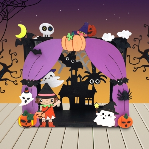 [파스텔클레이]미니어처 무빙 우드 액자 시어터 할로윈 하우스 만들기