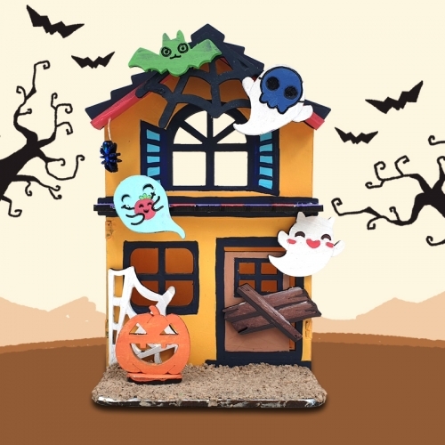 [파스텔클레이] 우드 할로윈 2층 하우스 다용도 꽂이 만들기