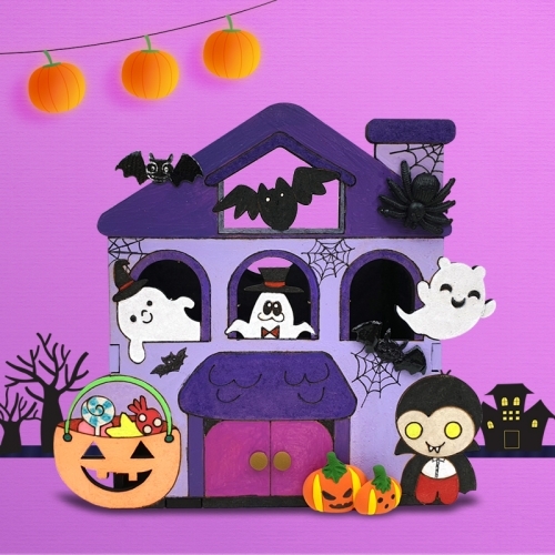 [파스텔클레이] 우드 할로윈 하우스 다용도 연필꽂이 만들기